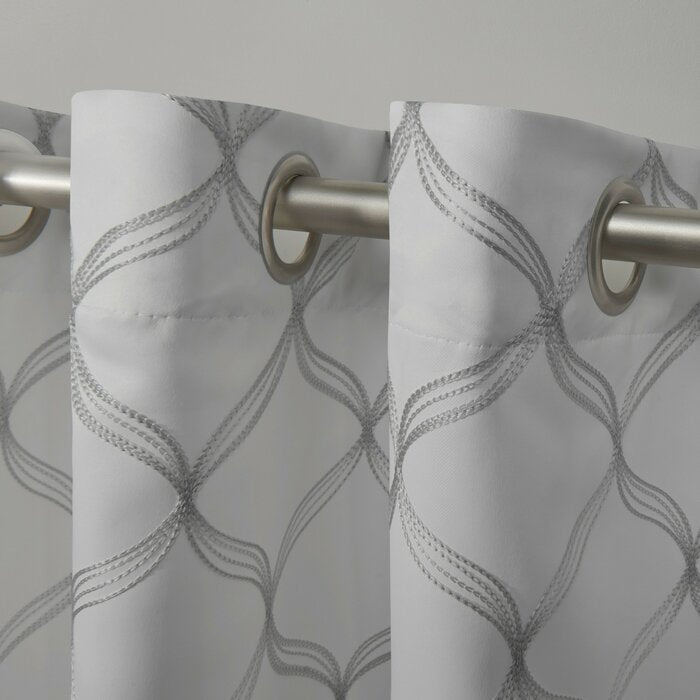 Belisle Embroidered Geometric Blackout Thermal Grommet 96" Curtain Panels (Set of 2) #HA1067