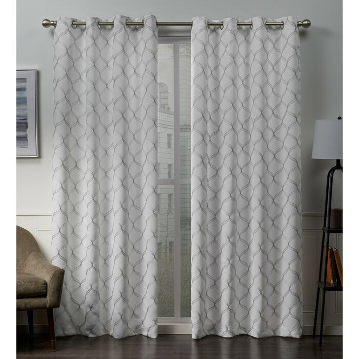 Belisle Embroidered Geometric Blackout Thermal Grommet 96" Curtain Panels (Set of 2) #HA1067