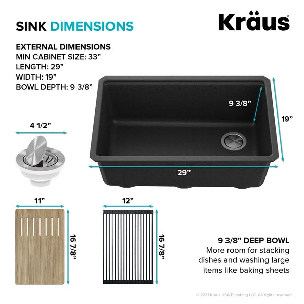 Bellucci 29" L x 19" W Undermount Kitchen Sink With Accessories