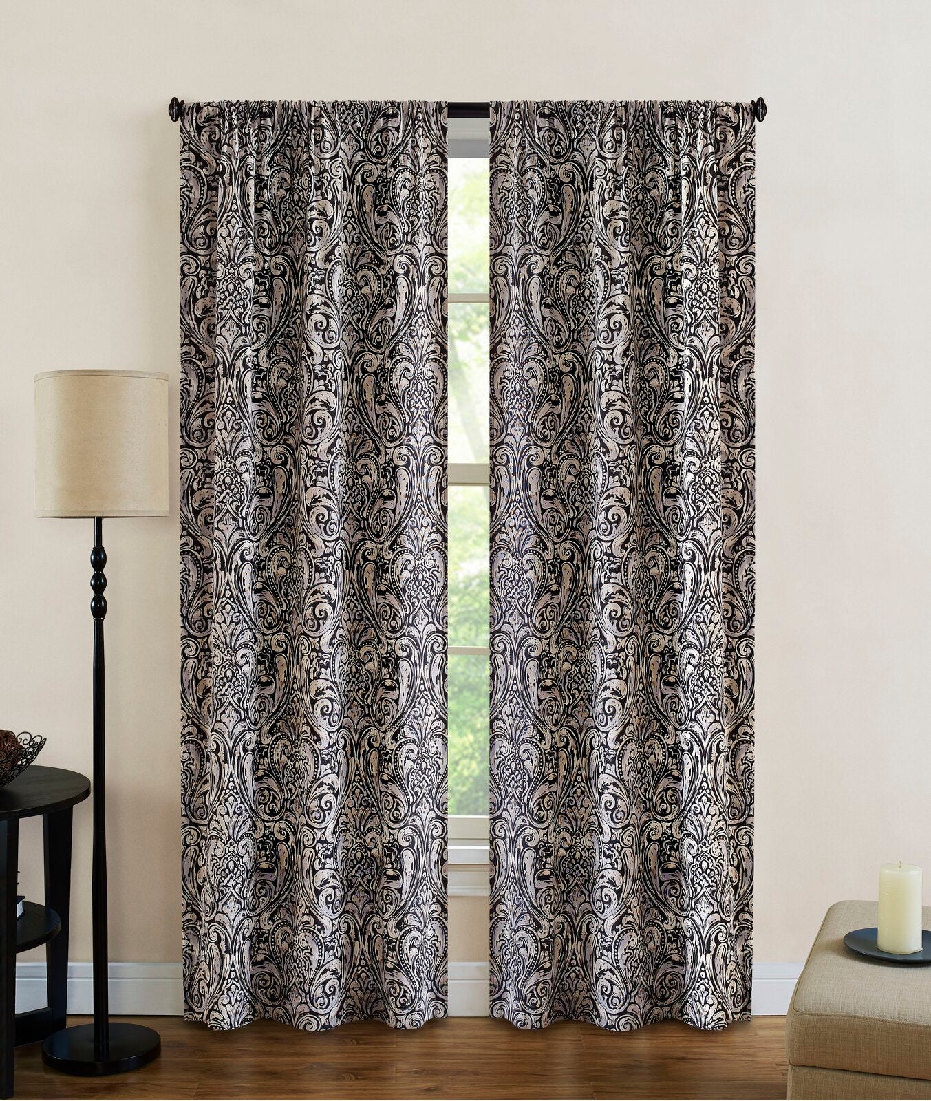 Belsay Damask Semi-Sheer Rod Pocket Curtain Panels (Set of 2) TRM111