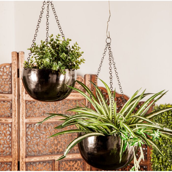 Black Benally 2 Piece Iron Hanging Planter Set