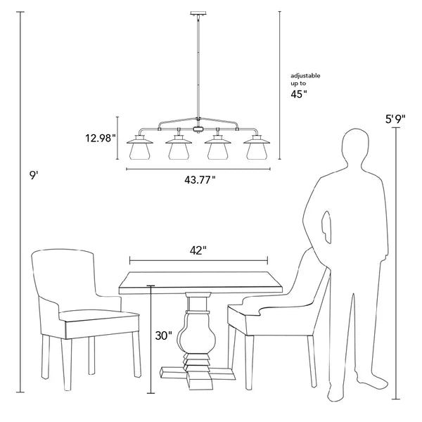 Benee 4 - Light Kitchen Island Linear Pendant