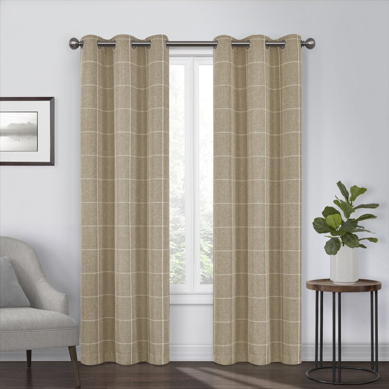 Benfeito Checkered Blackout Thermal Grommet Single Curtain Panel, 37 X 84", 3 PANELS
