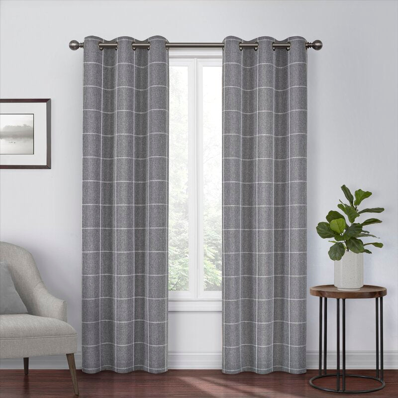 Benfeito Checkered Blackout Thermal Grommet Single Curtain Panel, 37" W x 95" L (Set of 7)