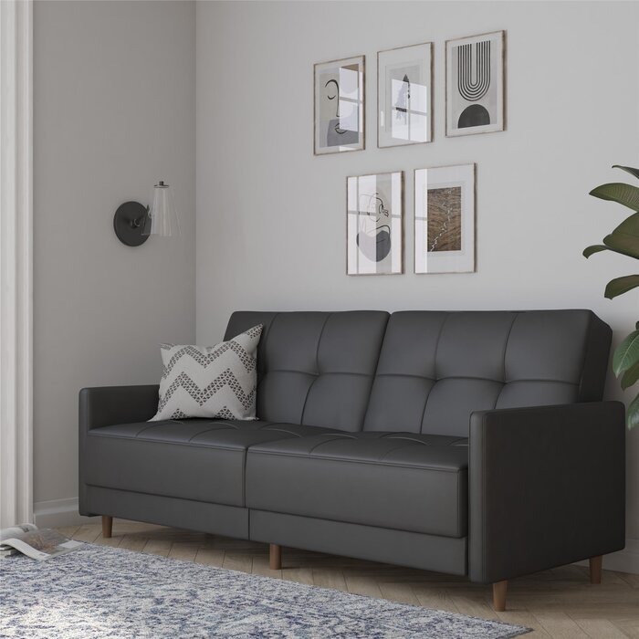 Benitez Twin 76'' Wide Faux Leather Tufted Back Convertible Sofa