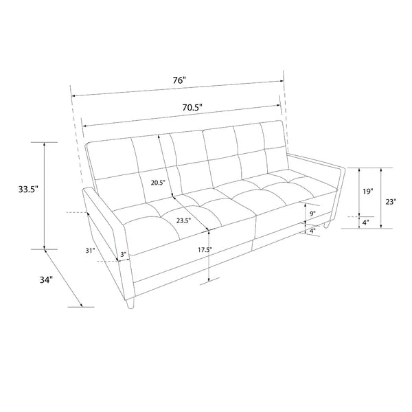 Benitez Twin 76'' Wide Faux Leather Tufted Back Convertible Sofa