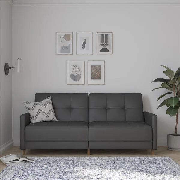 Benitez Twin 76'' Wide Faux Leather Tufted Back Convertible Sofa