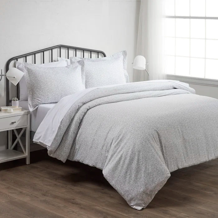 Bensley White/Gray Microfiber Modern & Contemporary Duvet Cover Set, Full/Queen