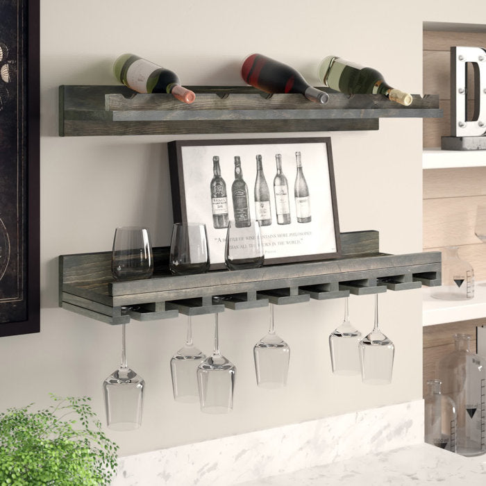 Gray Berlyn Solid Wood Wall Mounted Wine Bottle & Glass Rack – Salvage