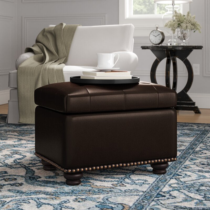 Bernadette 24'' Wide Faux Leather Tufted Rectangle Storage Ottoman with Storage