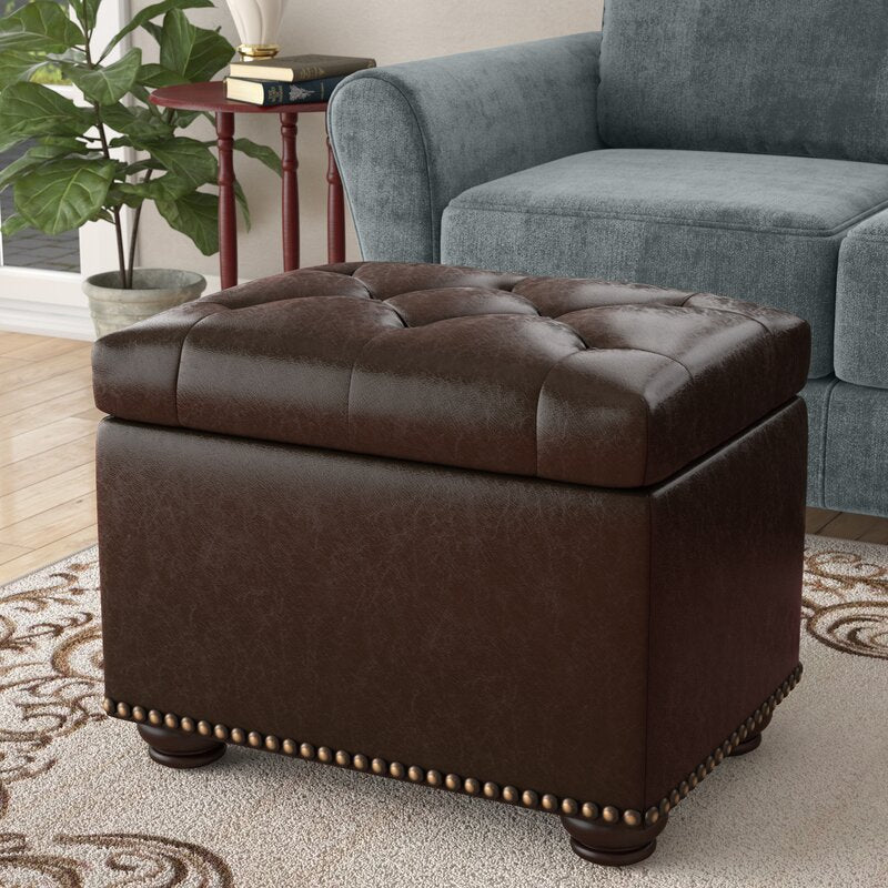 Bernadette 24'' Wide Faux Leather Tufted Rectangle Storage Ottoman with Storage