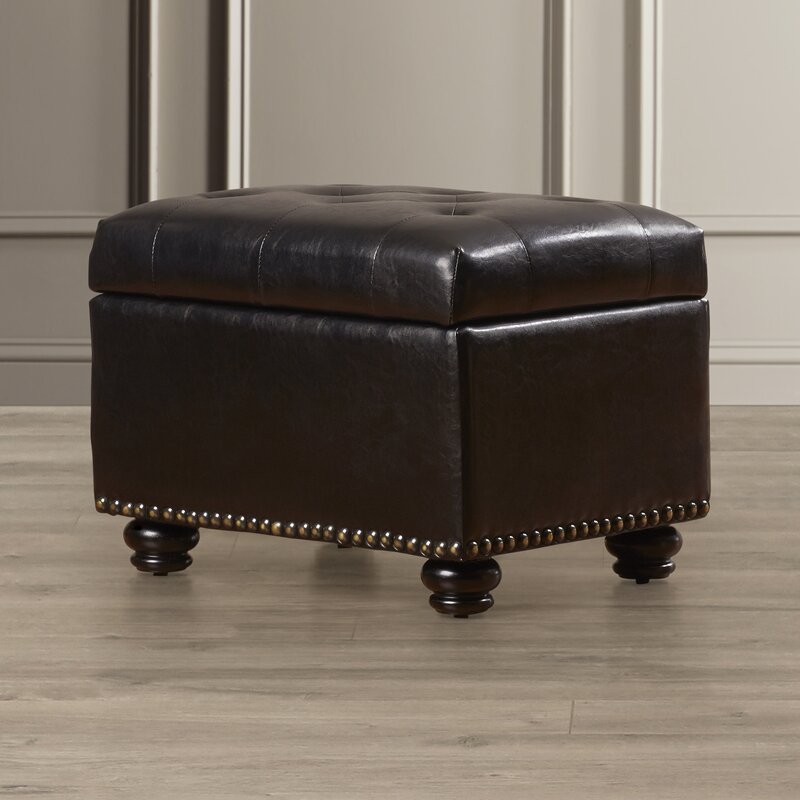 Bernadette 24'' Wide Faux Leather Tufted Rectangle Storage Ottoman with Storage