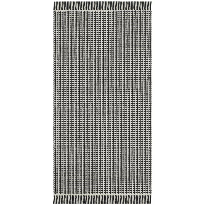 Bester Geometric Handmade Flatweave Cotton Area Rug in Ivory / Black, Rectangle 3' x 5'