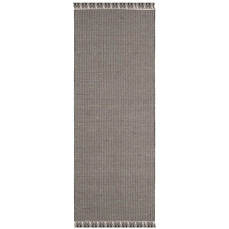 Bester Geometric Handmade Flatweave Cotton Area Rug in Ivory/Black, Runner 2'3" x 6'