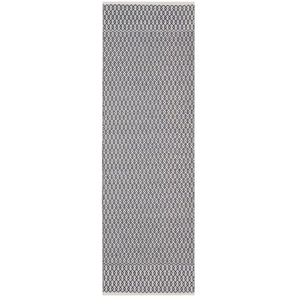 Bester Geometric Handmade Flatweave Cotton Area Rug in Ivory / Navy 2'3"X18'