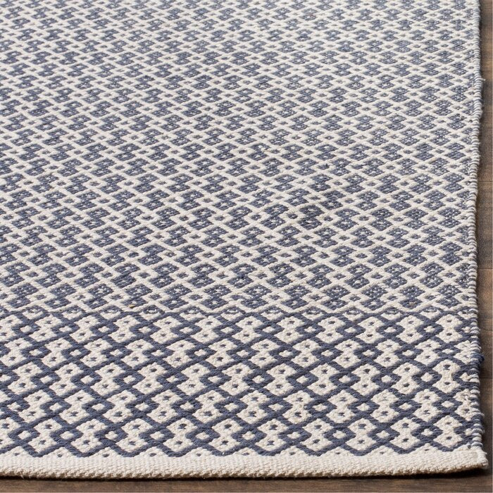 Bester Handmade Flatweave Cotton Ivory / Navy Rug, Runner 2'3" x 10'