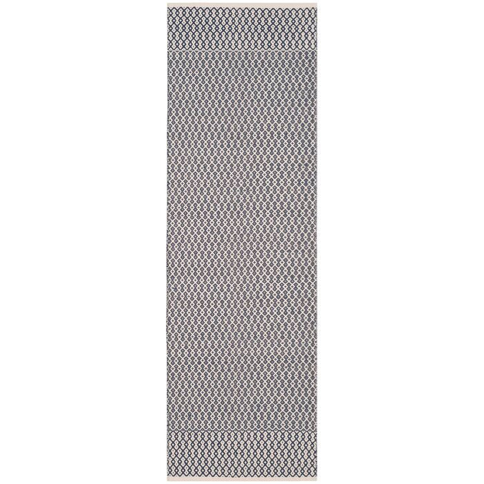 Bester Handmade Flatweave Cotton Ivory / Navy Rug, Runner 2'3" x 10'