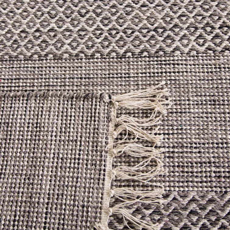 Bester Striped Handmade Flatweave Cotton Area Rug in Ivory/Anthracite, Runner 2'3" x 12'