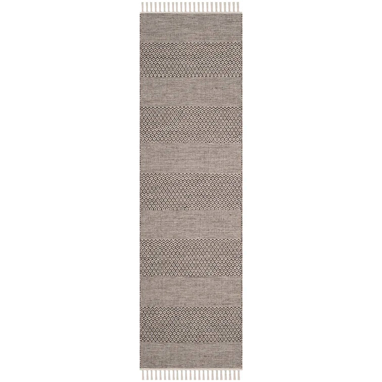Bester Striped Handmade Flatweave Cotton Area Rug in Ivory/Anthracite, Runner 2'3" x 12'