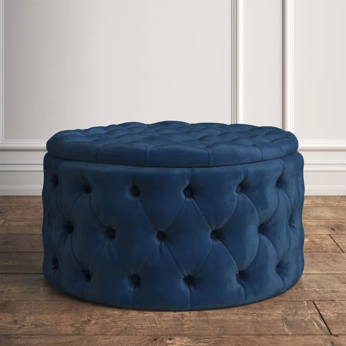 Beulah 30'' Wide Velvet Tufted Round Storage Ottoman with Storage