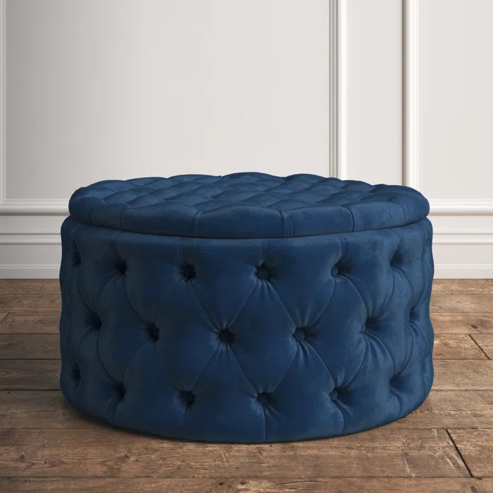 Beulah 30'' Wide Velvet Tufted Round Storage Ottoman with Storage