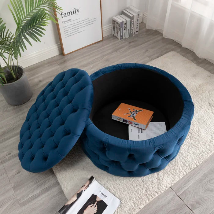 Beulah 30'' Wide Velvet Tufted Round Storage Ottoman with Storage