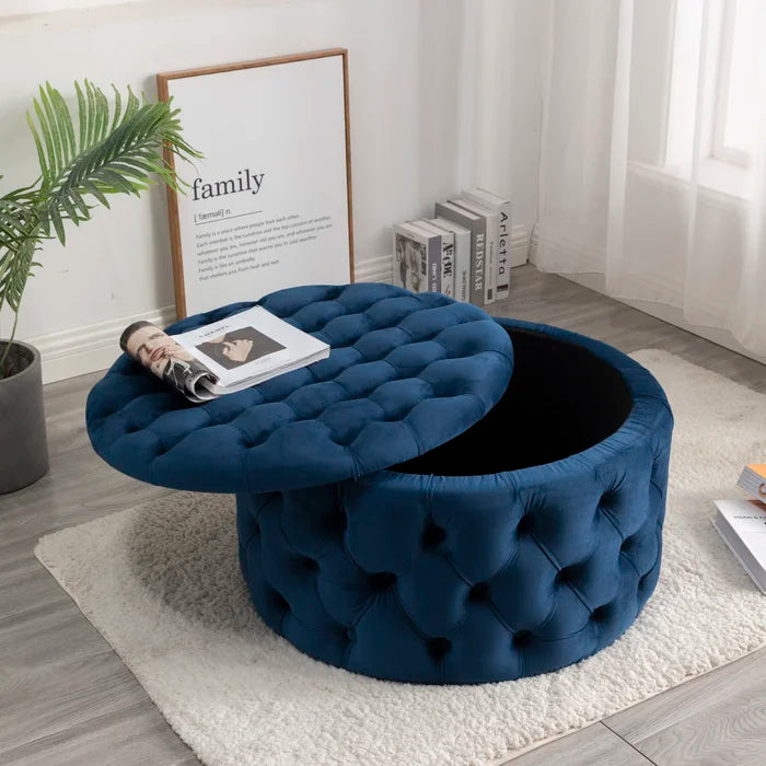 Beulah 30'' Wide Velvet Tufted Round Storage Ottoman with Storage