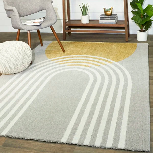 Bevers Area Rug in Gray/Yellow rectangle 7'10"x10'