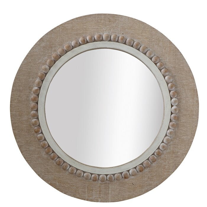 Bevier Round Decorative Wood Wall Accent Mirror, Brown (#K5790)