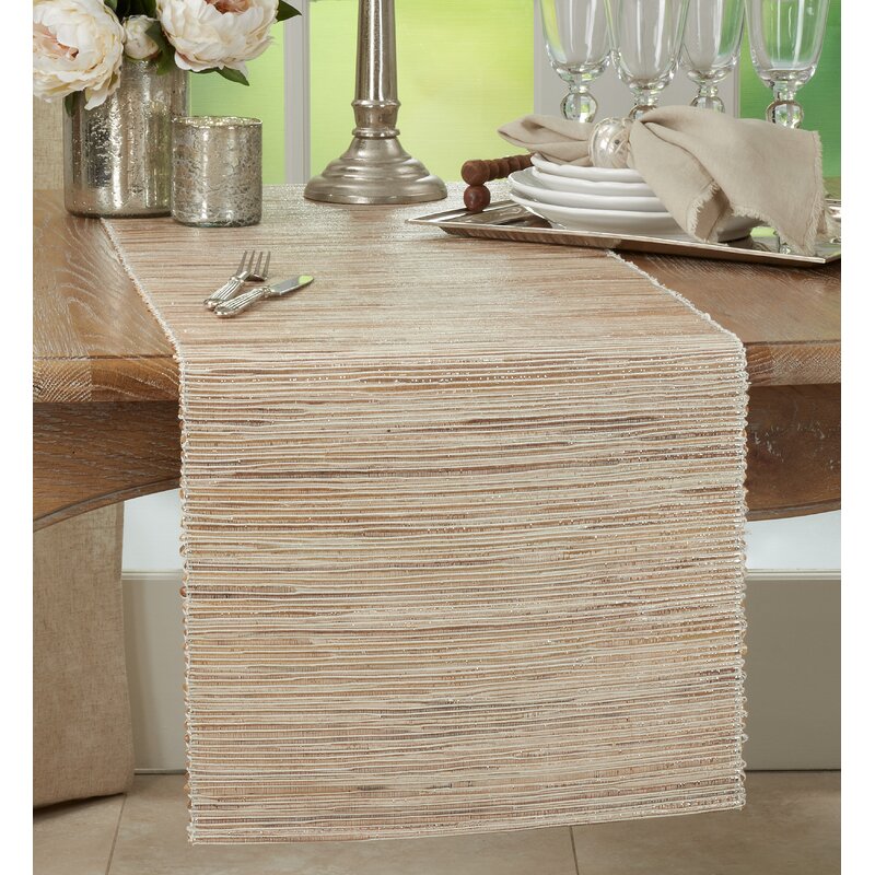 Bevis Shimmering Woven Nubby Natural Table Runner, B6-DS159