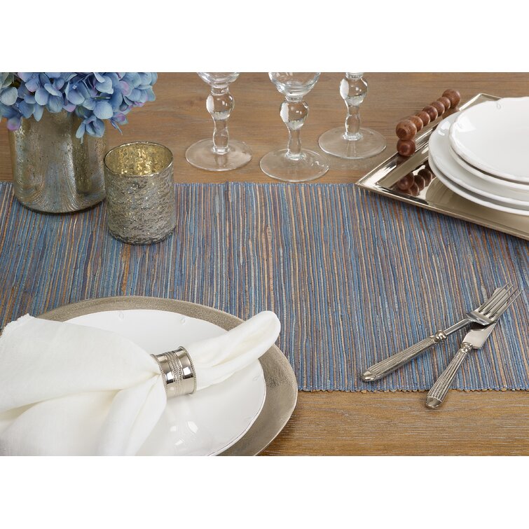 90" x 14" Blue-Gray Bevis Shimmering Woven Nubby Natural Table Runner