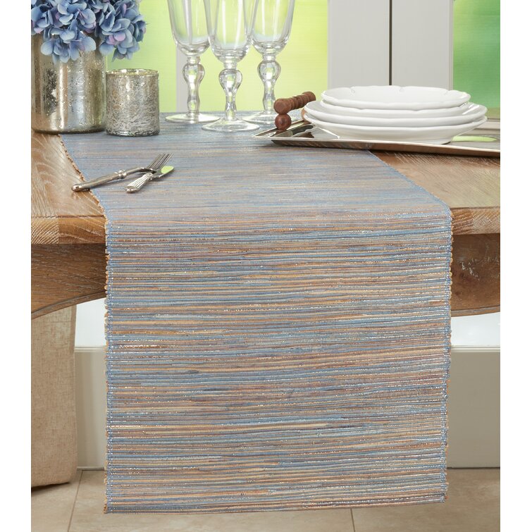 90" x 14" Blue-Gray Bevis Shimmering Woven Nubby Natural Table Runner