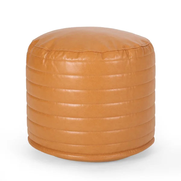 Bexley 16'' Wide Faux Leather Round Pouf Ottoman