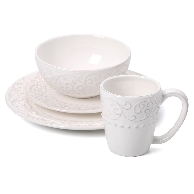 Bianca Scroll 16 Piece Dinnerware Set, Service for 4