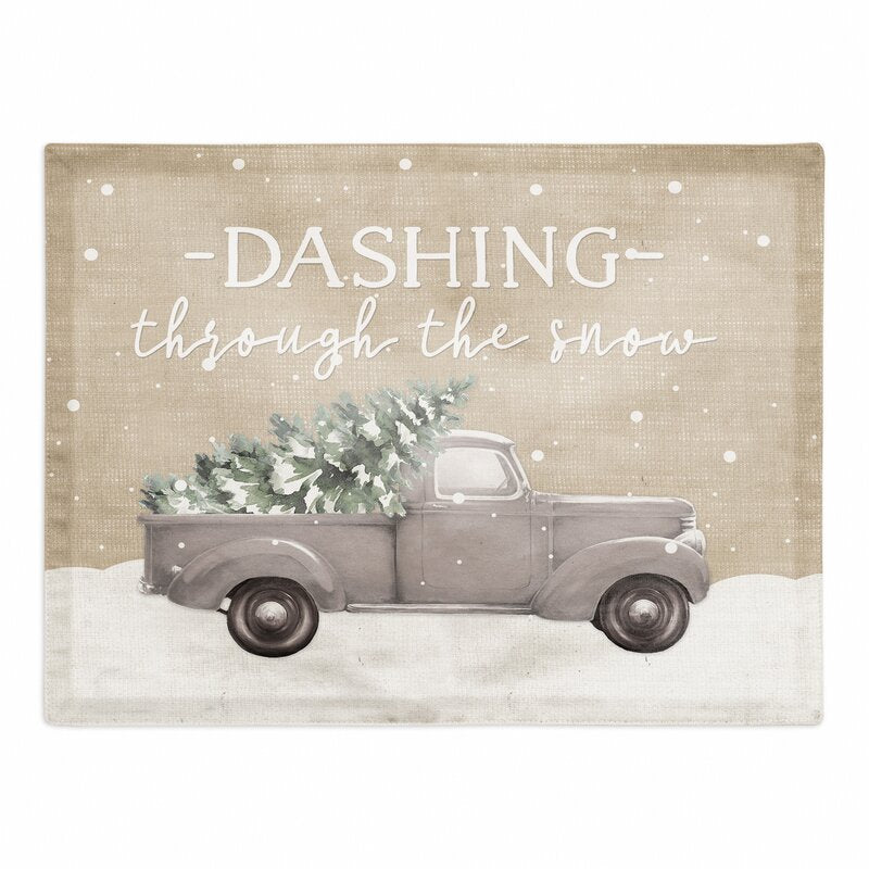 Biaver Dashing Through the Snow Painted Tree Truck 14.5" Placemat