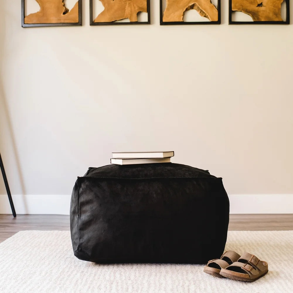 Big Joe Imperial Ottoman Bean Bag Pouf - Black Plush