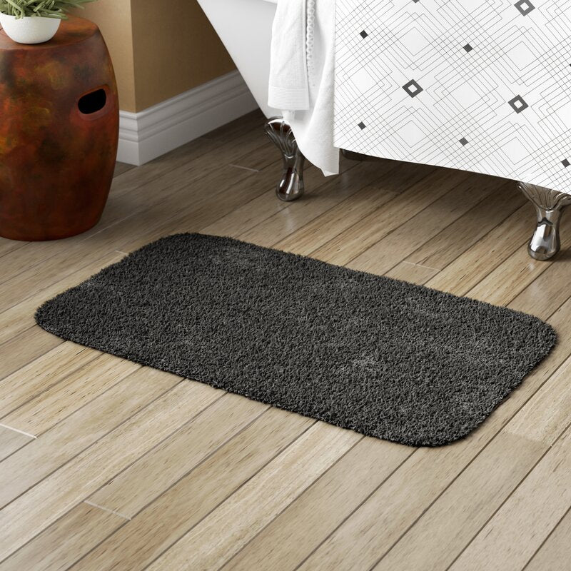 24" x 40" Black Billie-Mae Rectangle Nylon Non-Slip Bath Rug CYB470