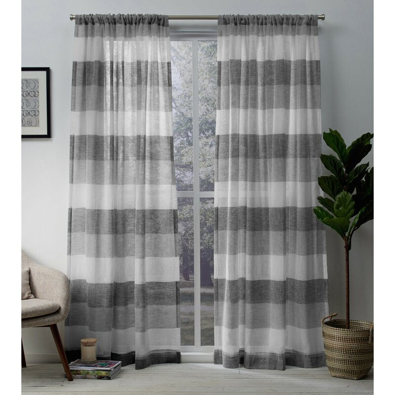 Billie-Mae Striped Semi-Sheer Rod Pocket Curtain Panels (Set of 2), B93-DS384