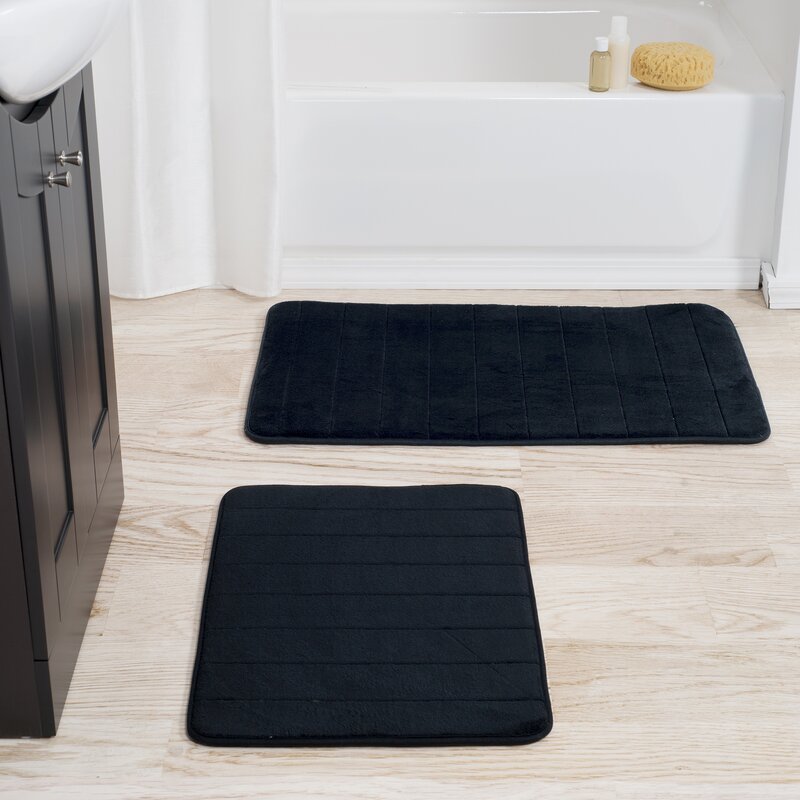Billybob Rectangle Non-Slip Striped 2 piece Bath Rug Set, LC404