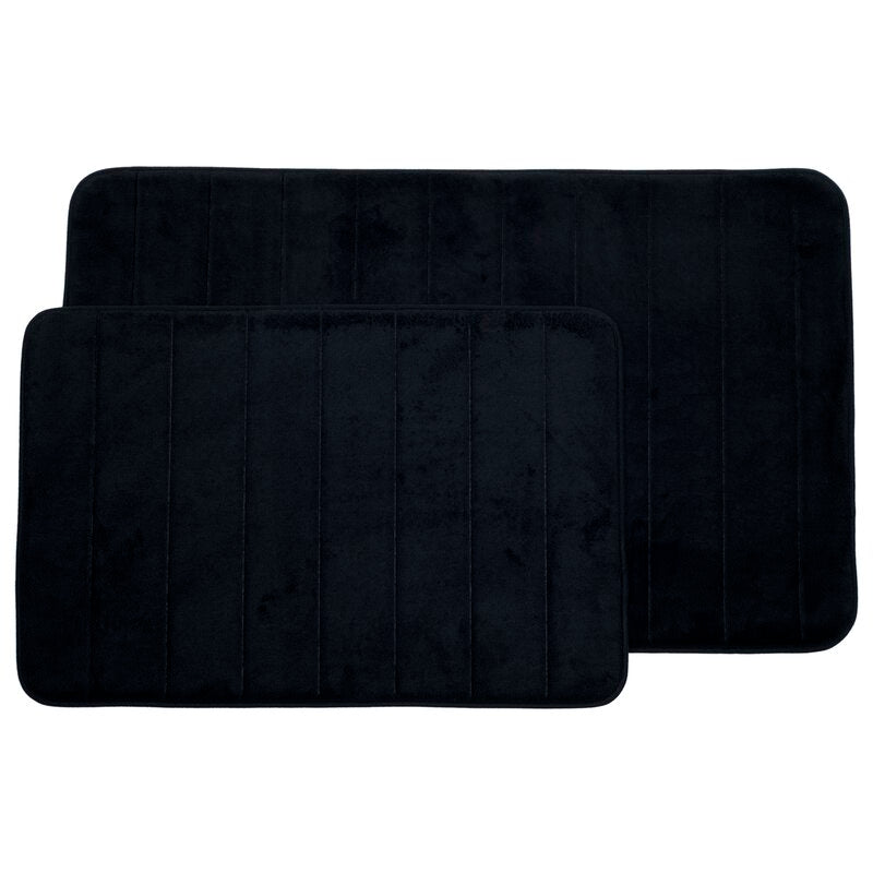 Billybob Rectangle Non-Slip Striped 2 piece Bath Rug Set, LC404