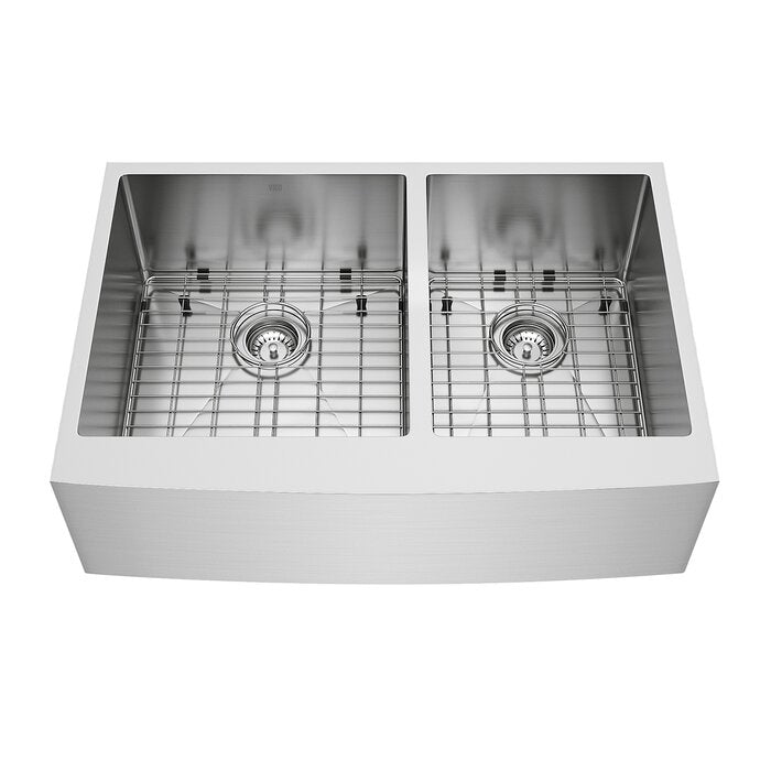 Bingham 33" L x 22 " W Double Basin Farmhouse Sink with Sink Grid LX5219
