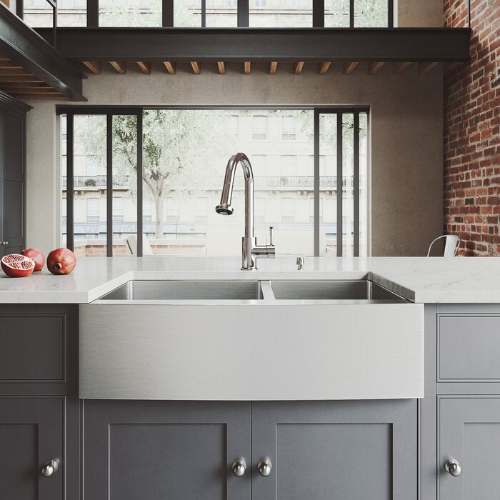Bingham 33" L x 22 " W Double Basin Farmhouse Sink with Sink Grid LX5219