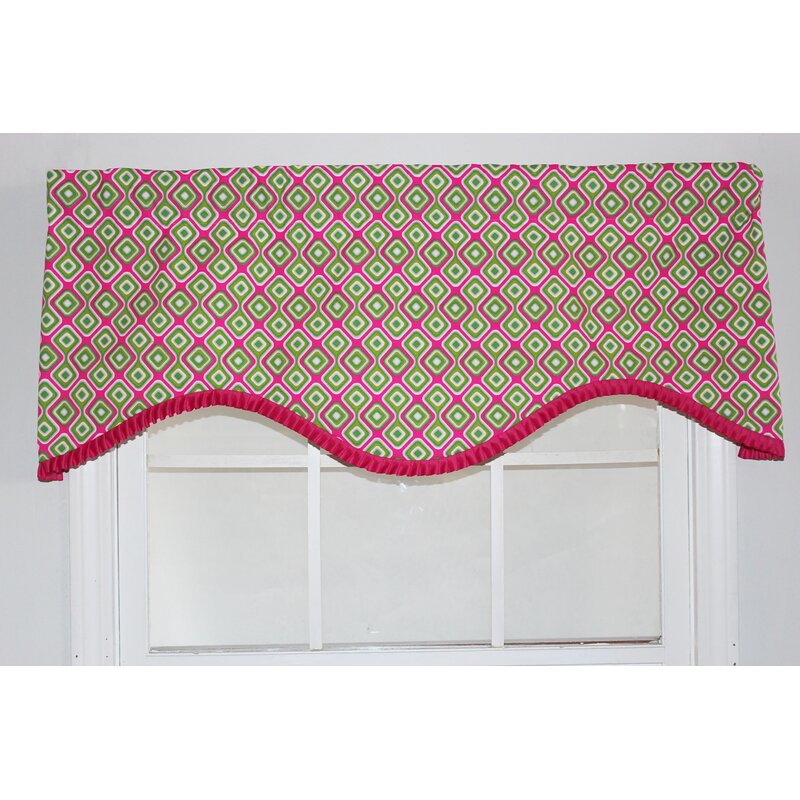 Bingley Geometric Cotton Scalloped 51'' Window Valance in Pink/Green
