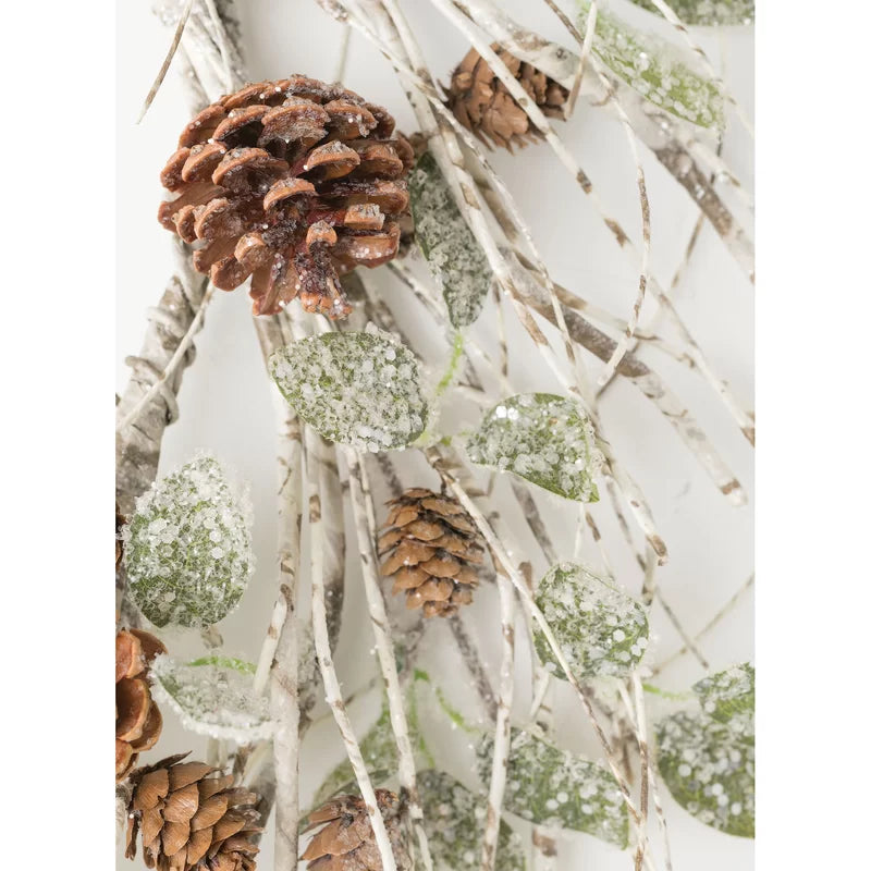 30" H x 30" W x 7" D Birch Leaf & Pinecone Metal Wreath