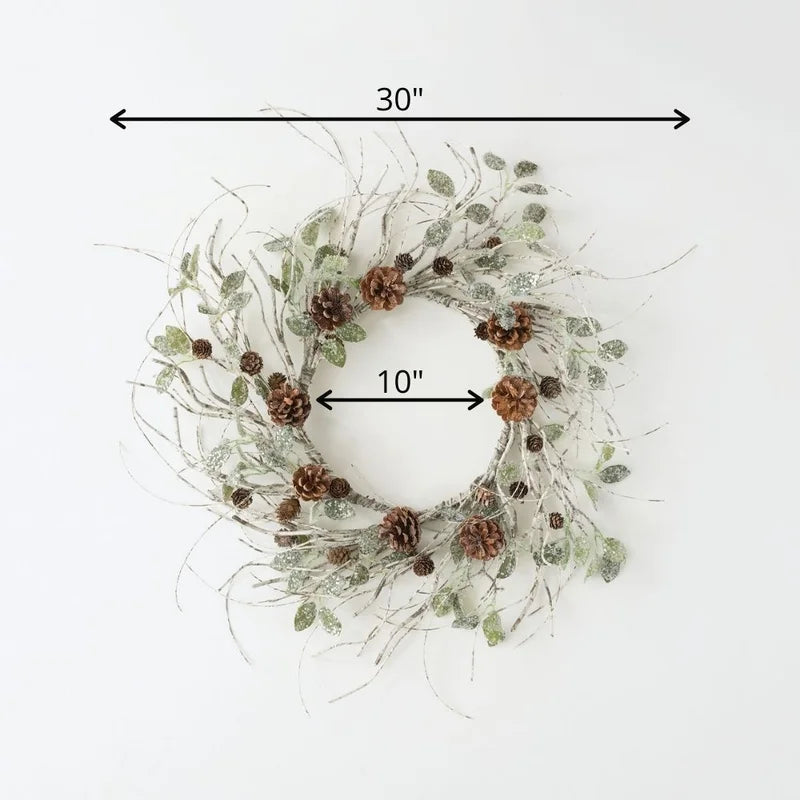 30" H x 30" W x 7" D Birch Leaf & Pinecone Metal Wreath