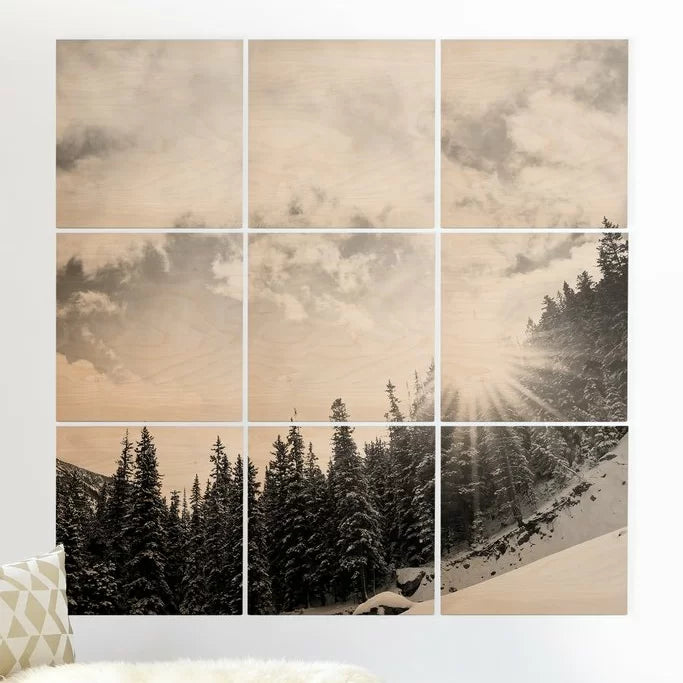48" H x 48" W x 0.5" D Bird Wanna Whistle White Mountain - 9 Piece Unframed Photograph on Wood