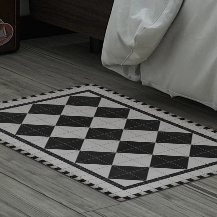 Black And White Mosaic Title Pattern Decorative Floor Mat, Rectangle 2' x 3'