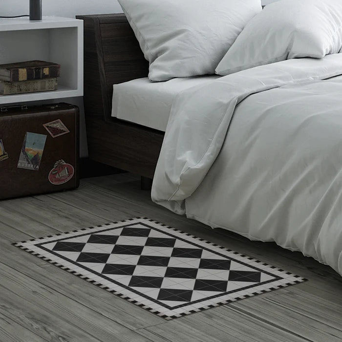Black And White Mosaic Title Pattern Decorative Floor Mat, Rectangle 2' x 3'