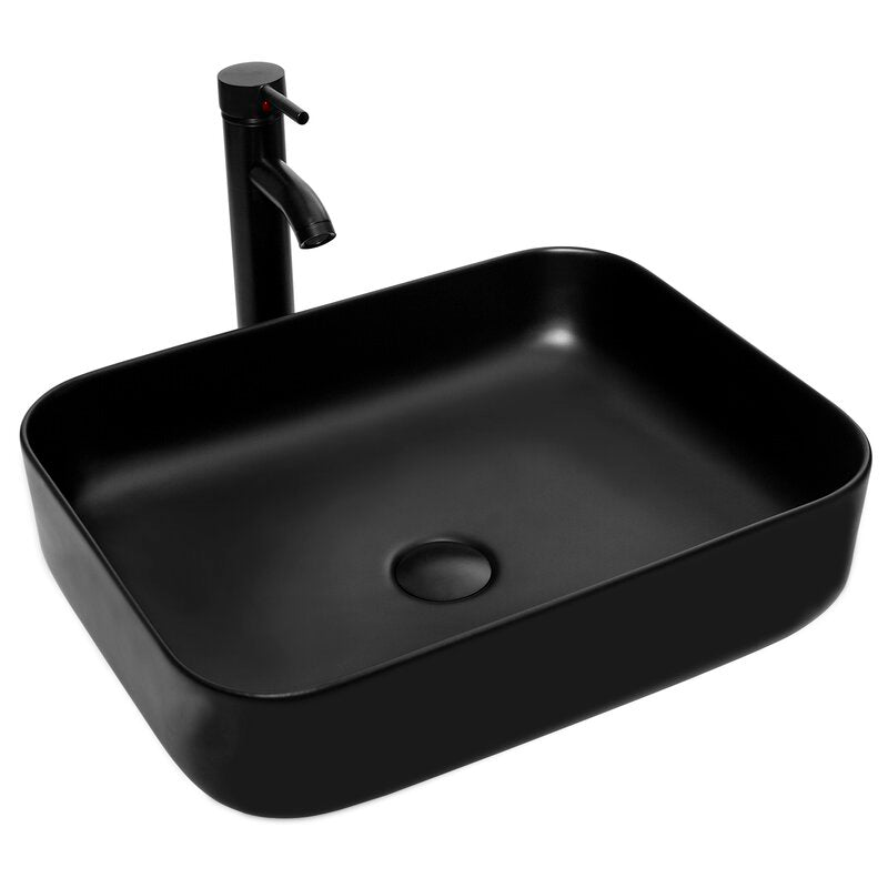 Black Ceramic Rectangular Vessel Bathroom Sink