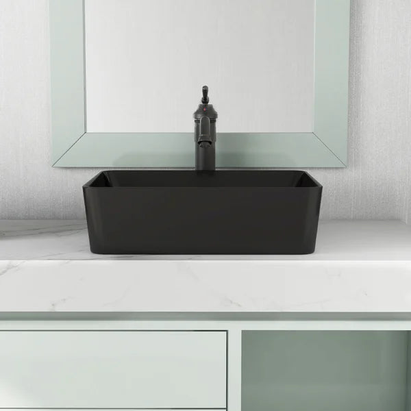Black Ceramic Rectangular Vessel Bathroom Sink